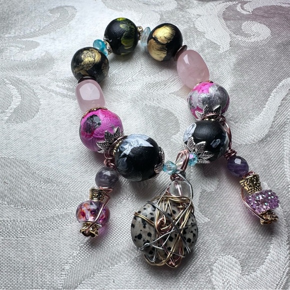 Hand Painted Wooden Beads Charms Crystal Handmade Bracelet OOAK Stackable 6-7 - Picture 10 of 11